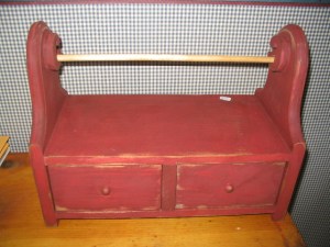 Paper Towel Holder sits on counter.  Has two drawers big enough to hold 4x6 recipe cards.   11 1/2" H x 14 1/2 w x 7 1/2 d  $42.00